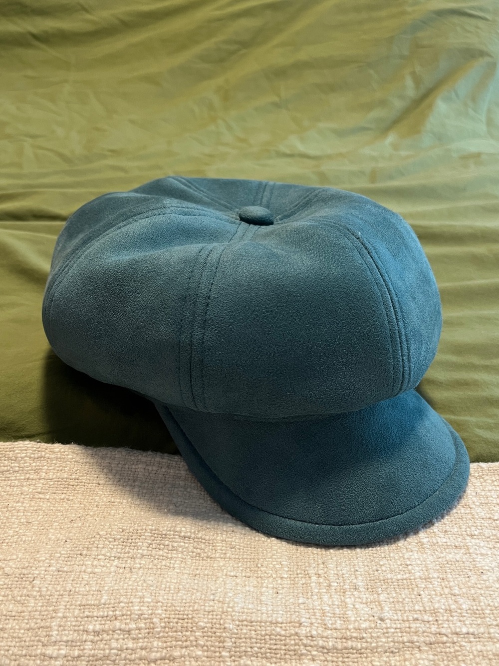 Teal Faux Suede Y2K Newsboy Hat